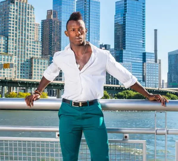 white shirt and fluoroscent green pants