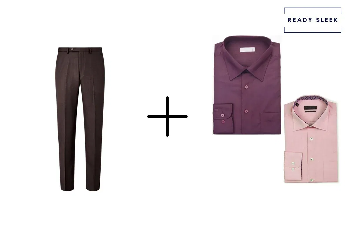brown pants + pink shirt + maroon shirt
