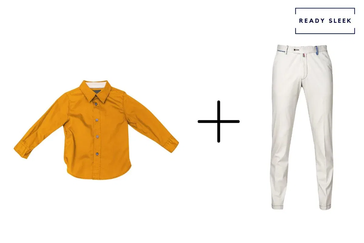 Orange shirt + white pants