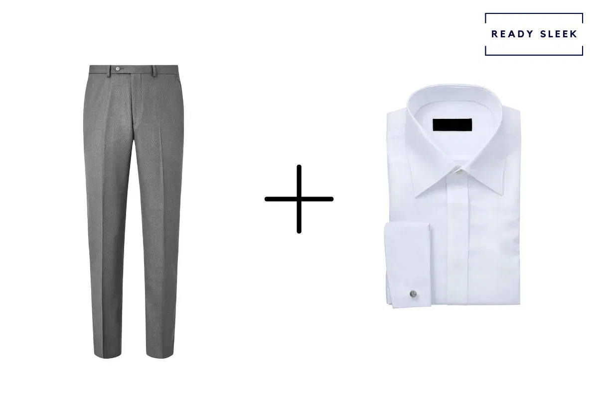 slate grey pants + white shirt