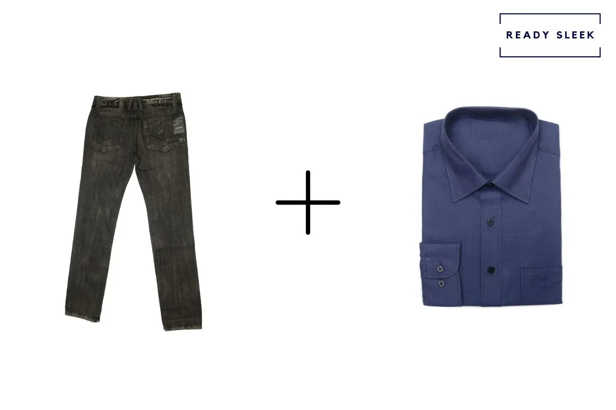 black jeans + navy blue shirt