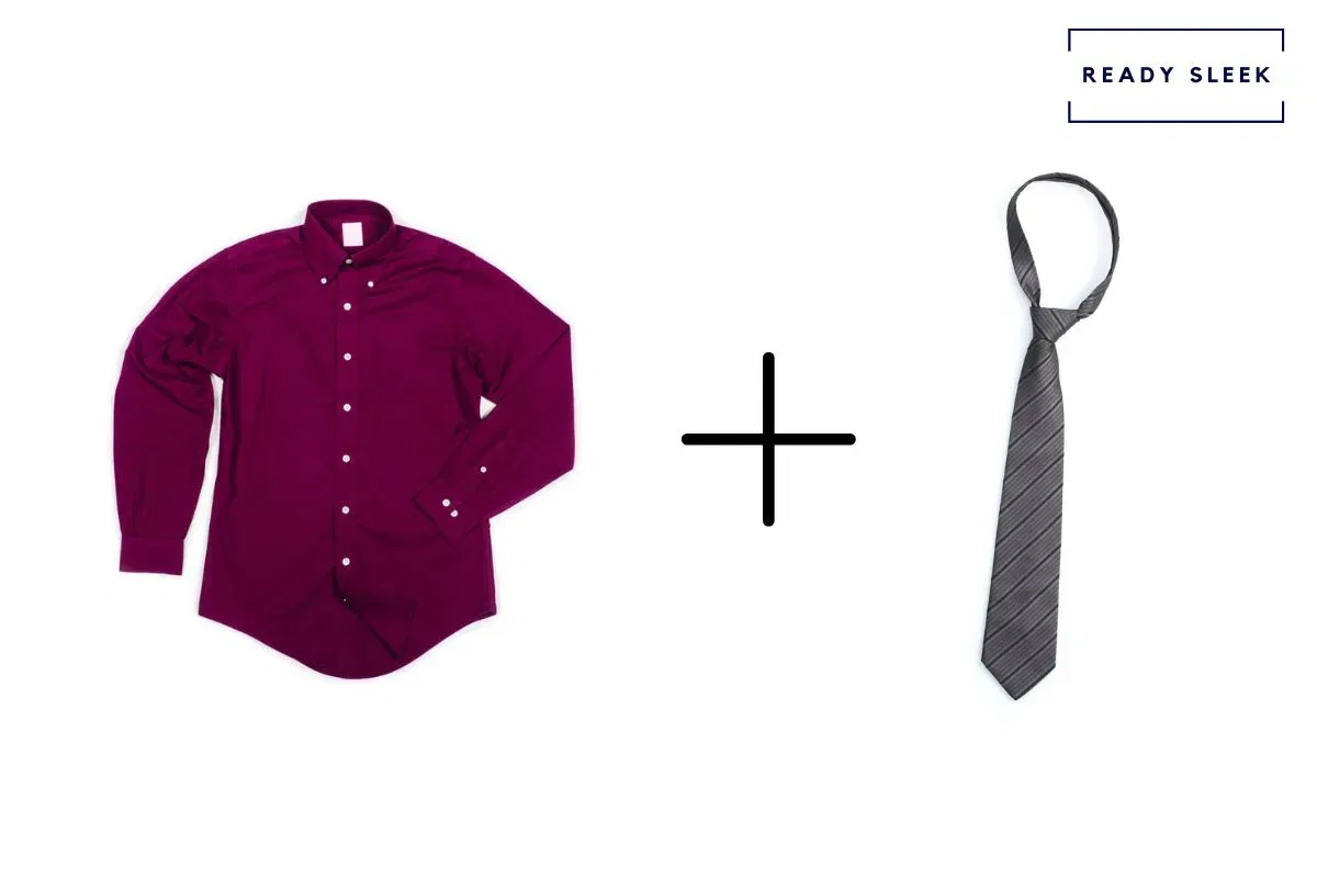 burgundy shirt + slate grey tie