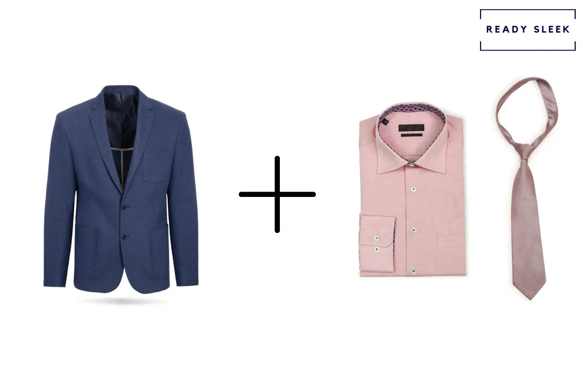 Navy blue blazer + pink shirt + dark pink tie