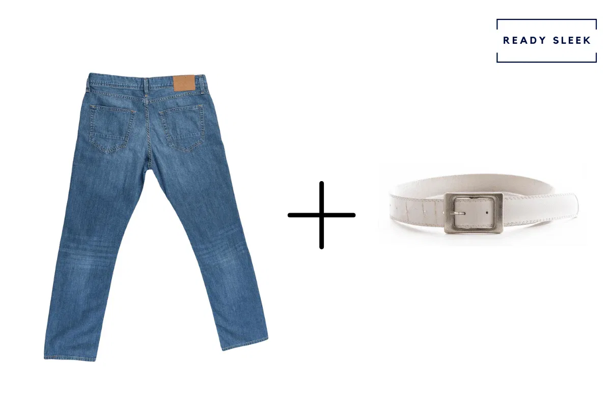 Medium blue jeans + white belt
