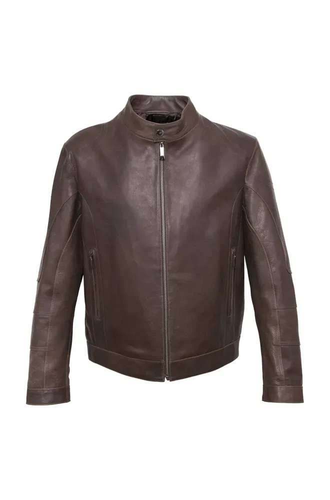 brown leather jacket