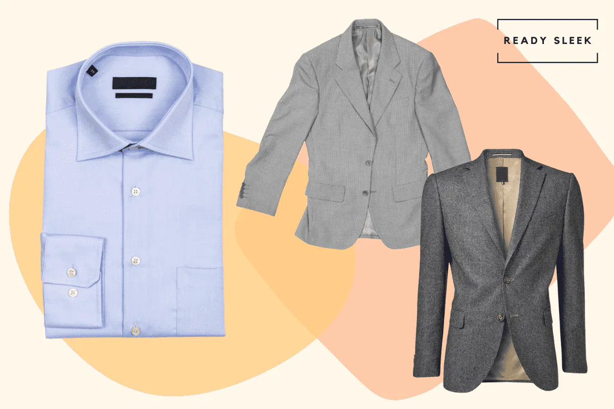 Light blue shirt and grey blazer