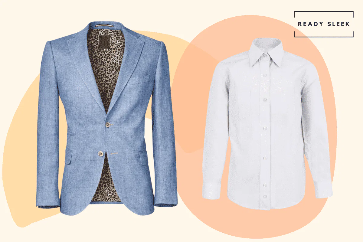 Light blue blazer with white shirt