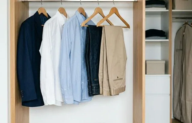 Organized men's capsule wardrobe with essential pieces