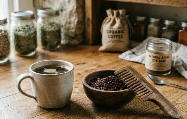 Coffee cup and beard comb for natural beard dyeing