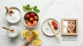 Natural teeth whitening ingredients: baking soda, strawberries, coconut oil