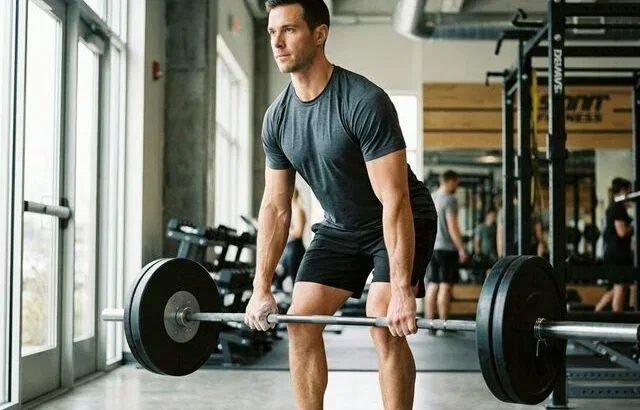 Fit man doing deadlift in gym for natural testosterone boost