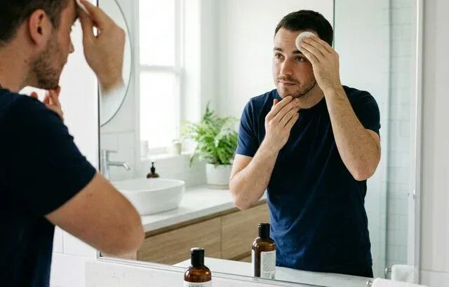 Man Applying Toner Skincare