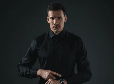 man in a black shirt