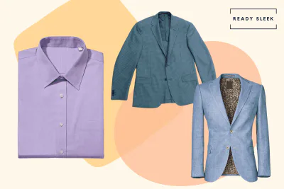 Purple shirt with light blue blazer