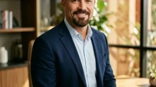 Confident bald man with well-groomed goatee