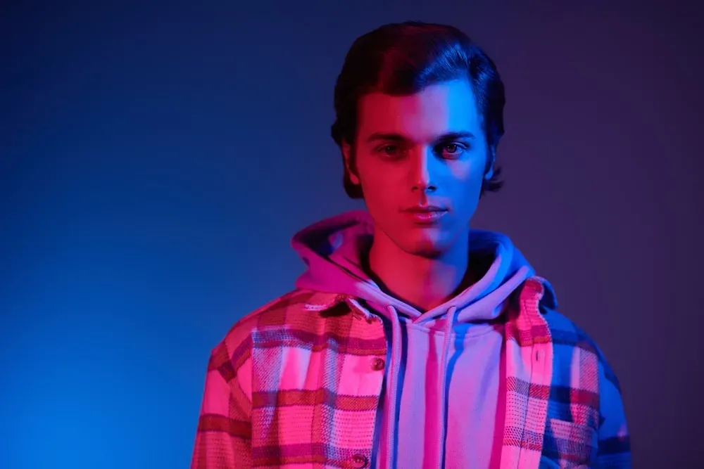 flannel shirt over hoodie close up 