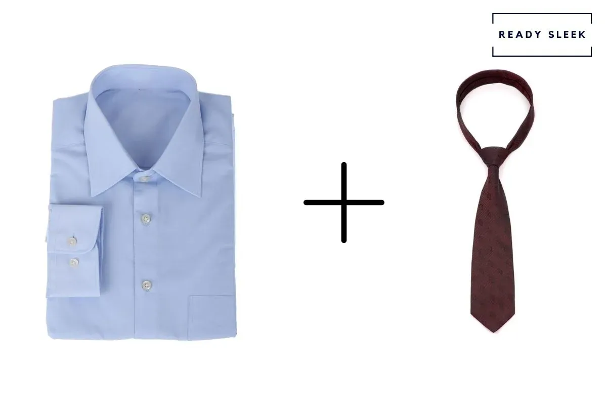 light blue shirt with maroon tie