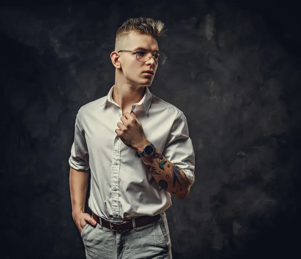 white shirt and grey linen pants