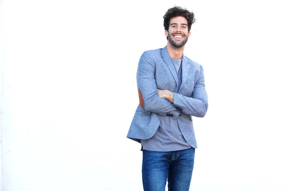 light blue blazer with jeans