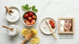 Natural teeth whitening ingredients: baking soda, strawberries, coconut oil