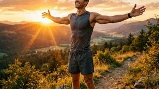 Athletic man absorbing vitamin D from sunlight outdoors