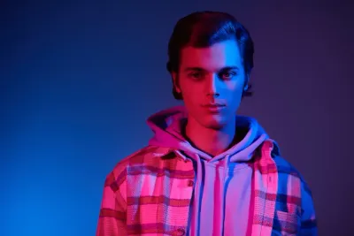 flannel shirt over hoodie close up 