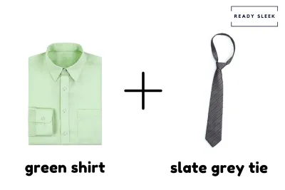 Green Shirt With Stone Grey Tie