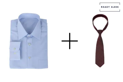 light blue shirt with maroon tie