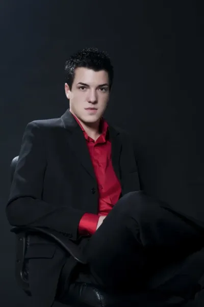 black suit with red shirt