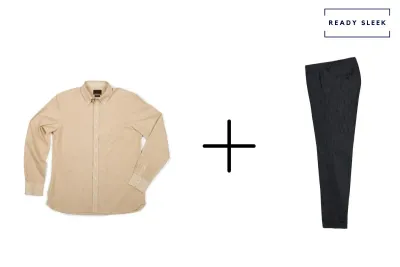 khaki shirt + black pants