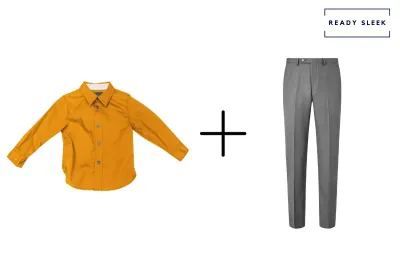 Orange shirt + slate grey pants