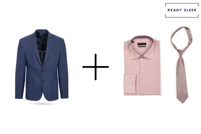 Navy blue blazer + pink shirt + dark pink tie