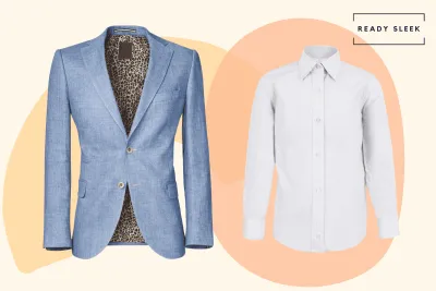Light blue blazer with white shirt