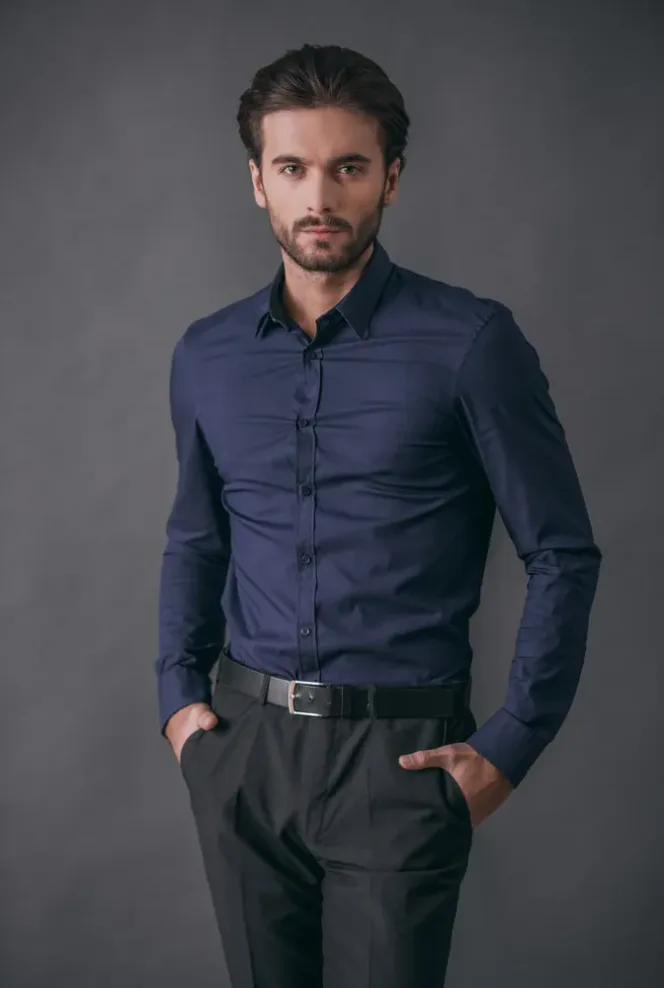 How To Wear A Navy Shirt With Black Pants