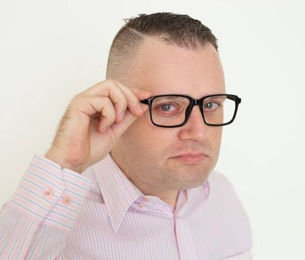buzz cut paired with glasses