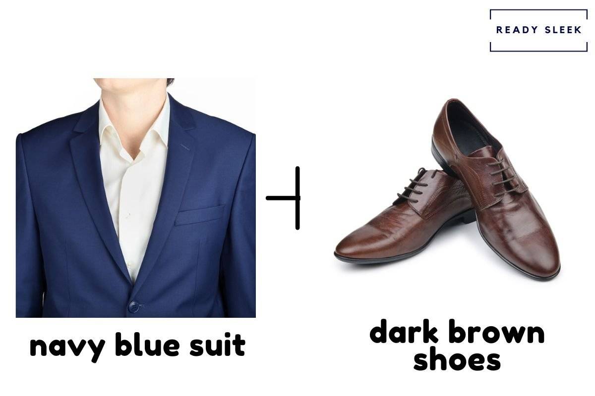navy blue suit + dark brown dress shoes