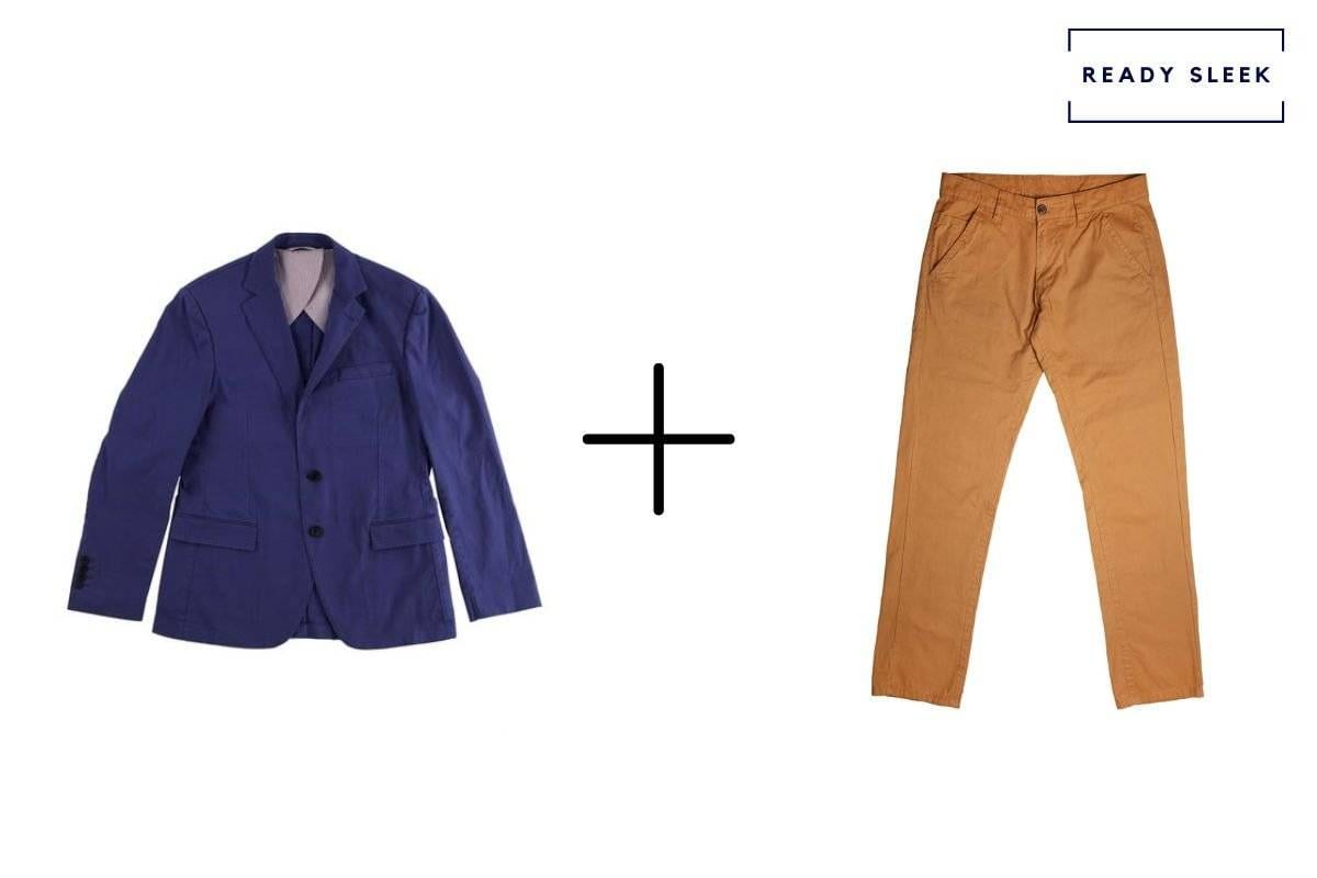 blue blazer + orange pants