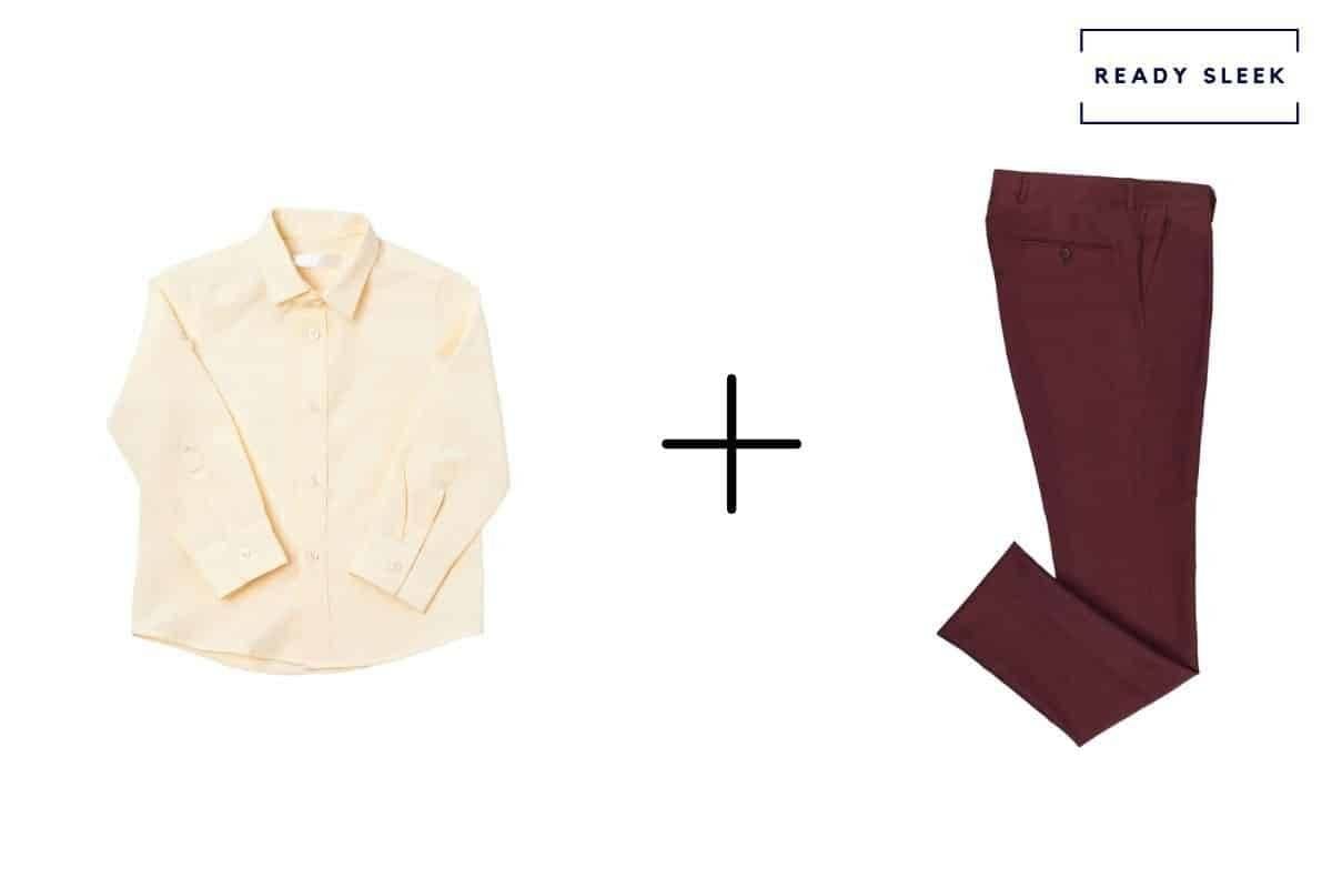 cream shirt + maroon pants